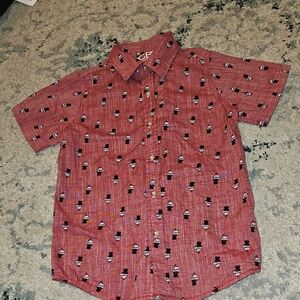 Coral Pink Casual Button Down Shirt with Geometric Pattern